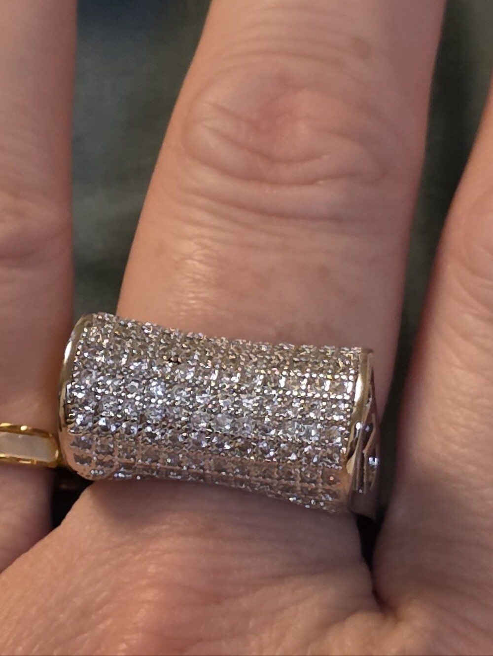Adina Eden Vintage Inspired Pavé CZ Cylinder Barrel Statement Ring- Size 10